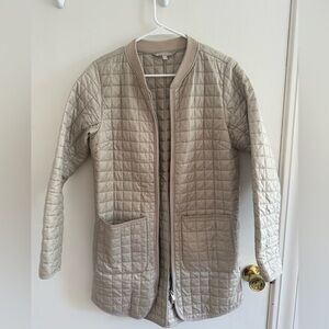 Athleta Quilted Long Bomber Jacket in Light Taupe